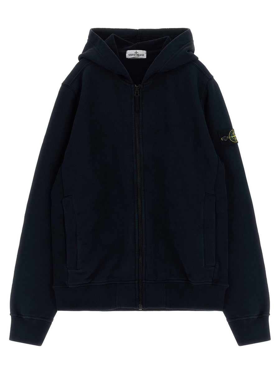 Stone Island Junior Badge Logo Cotton Hoodie — Navy