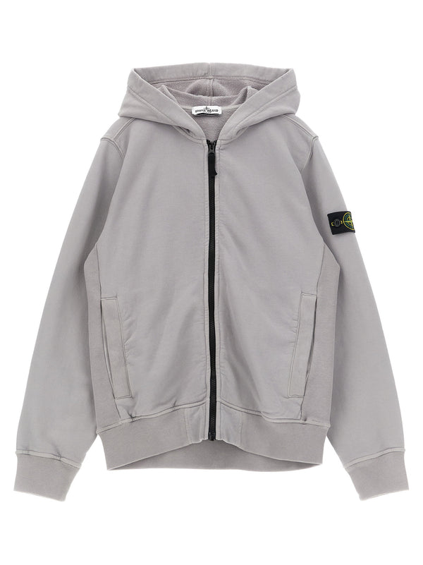 Stone Island Junior شارة شعار قطن هودي — رمادي