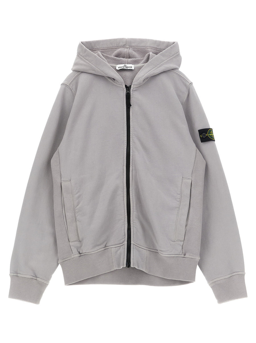 Stone Island Junior شارة شعار قطن هودي — رمادي