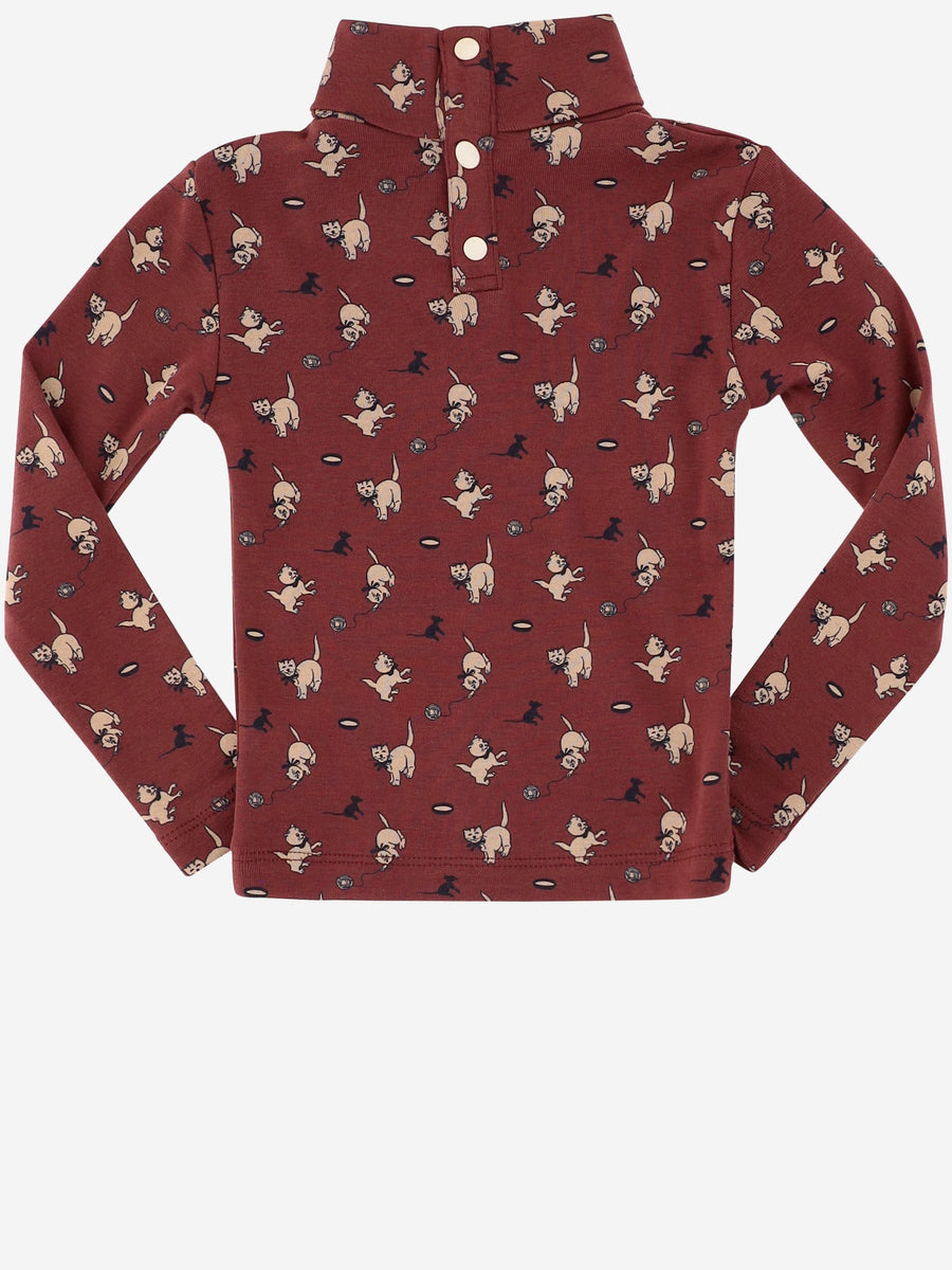 Printed Cotton Turtle Neck Sweater Red