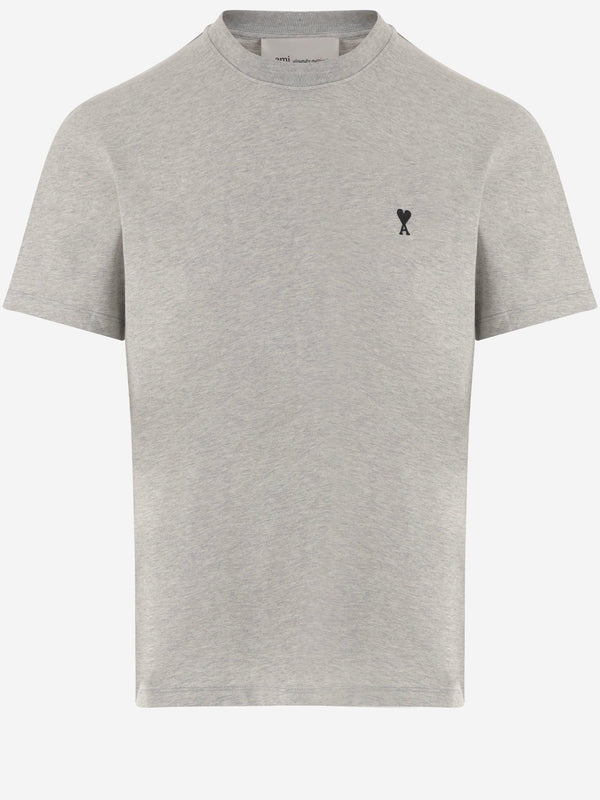 Cotton T-Shirt With Embroidered Logo Grey T-shirts