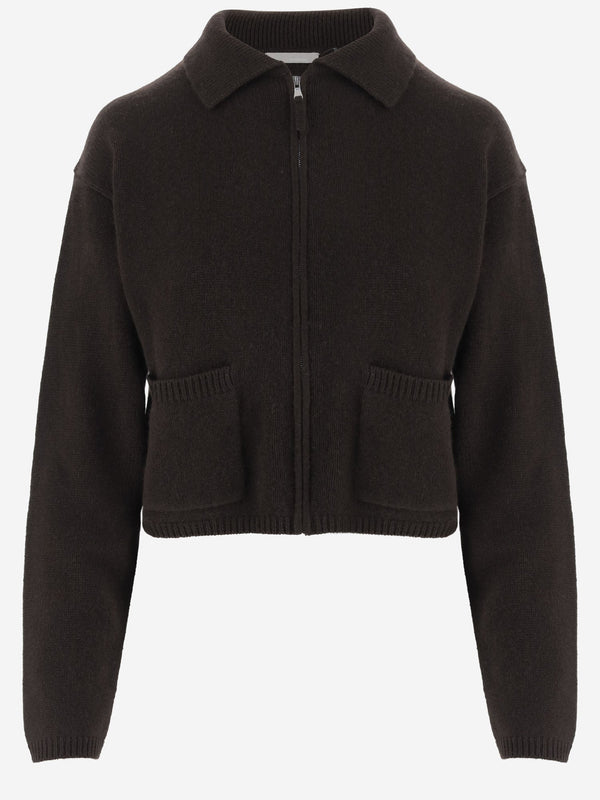Cashmere Zip-Up Sweater Brown Dark