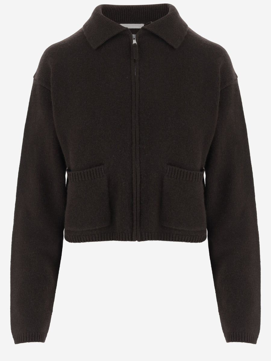 Cashmere Zip-Up Sweater Brown Dark