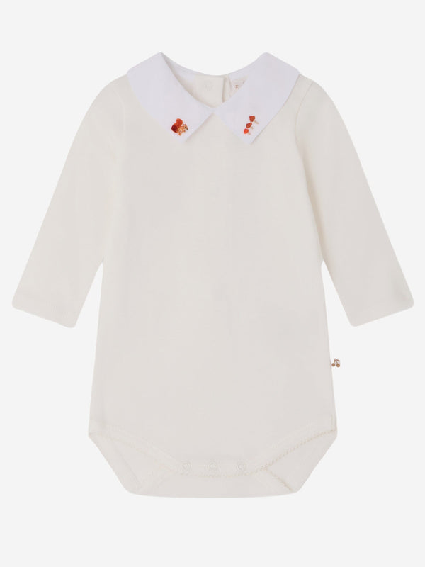 Cotton Bodysuit With Embroidered Collar White Organic Babygrow Sets