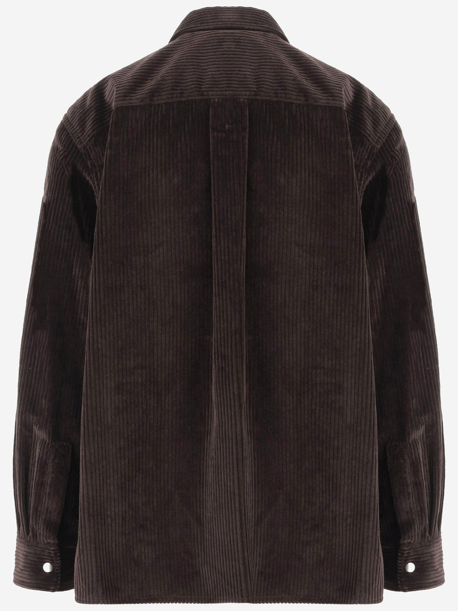 Ribbed Cotton Velvet Overshirt Brown Shirt