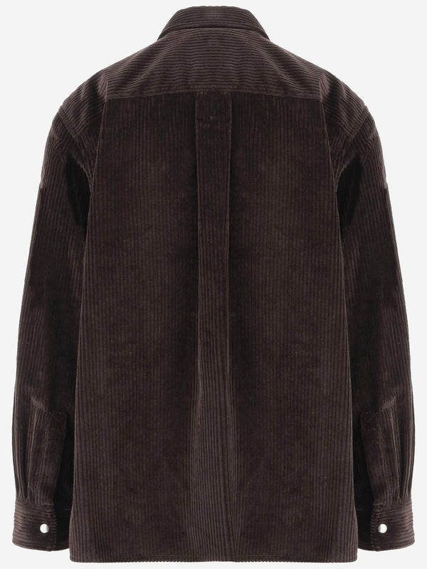 Ribbed Cotton Velvet Overshirt Brown Shirt
