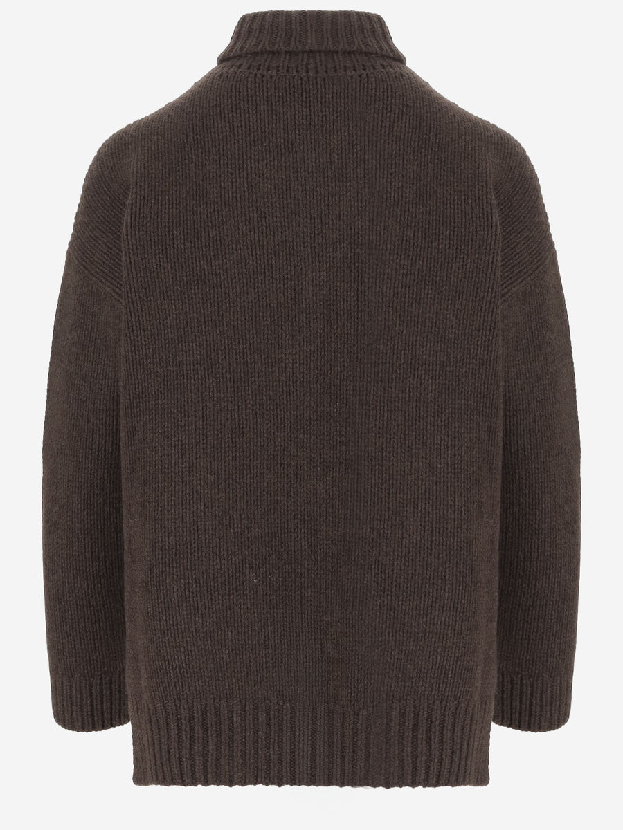 Cable-Knit Sweater Dark Brown Virgin Wool