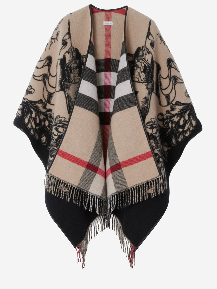 Wool Cape Reversible Check Archive Beige Capes