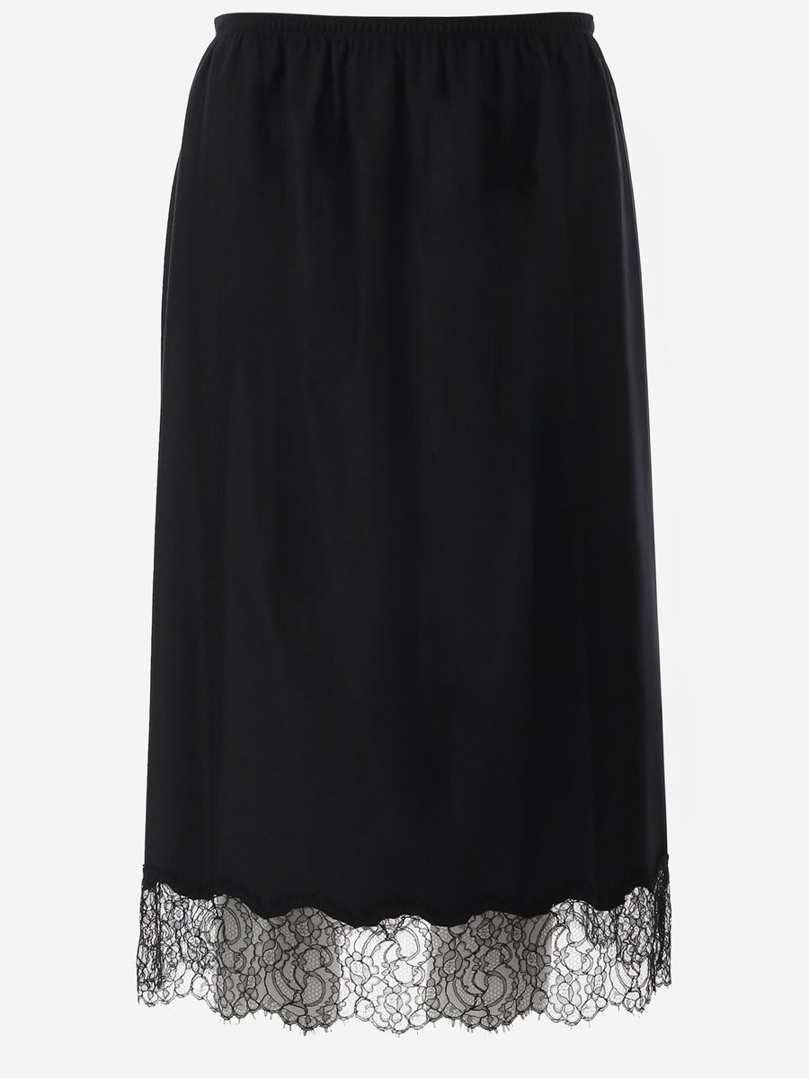 Wool Skirt With Lace Hem Black Front: Wool; Back: Cotton