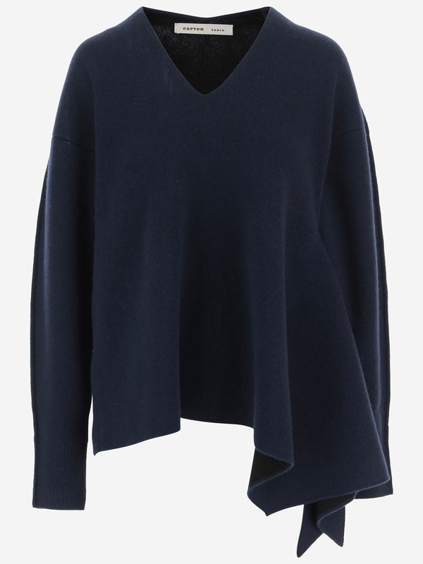 Cashmere Sweater Asymmetric Hem Dark Navy