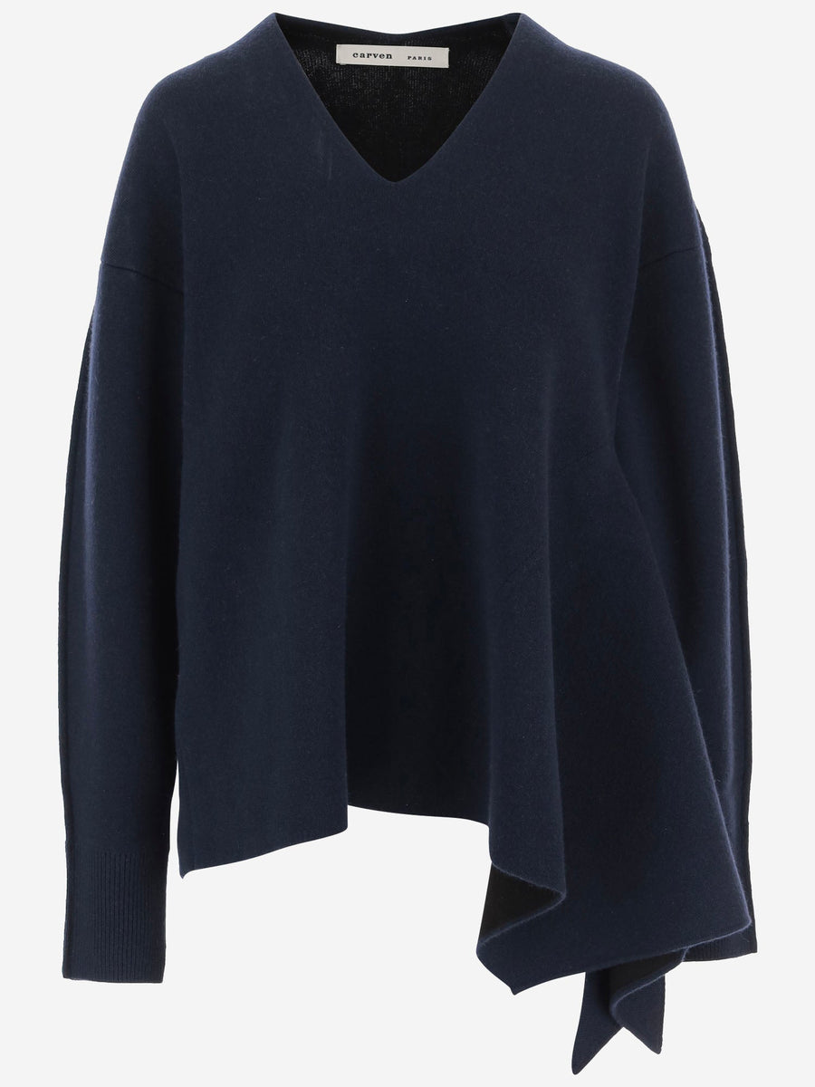 Cashmere Sweater Asymmetric Hem Dark Navy