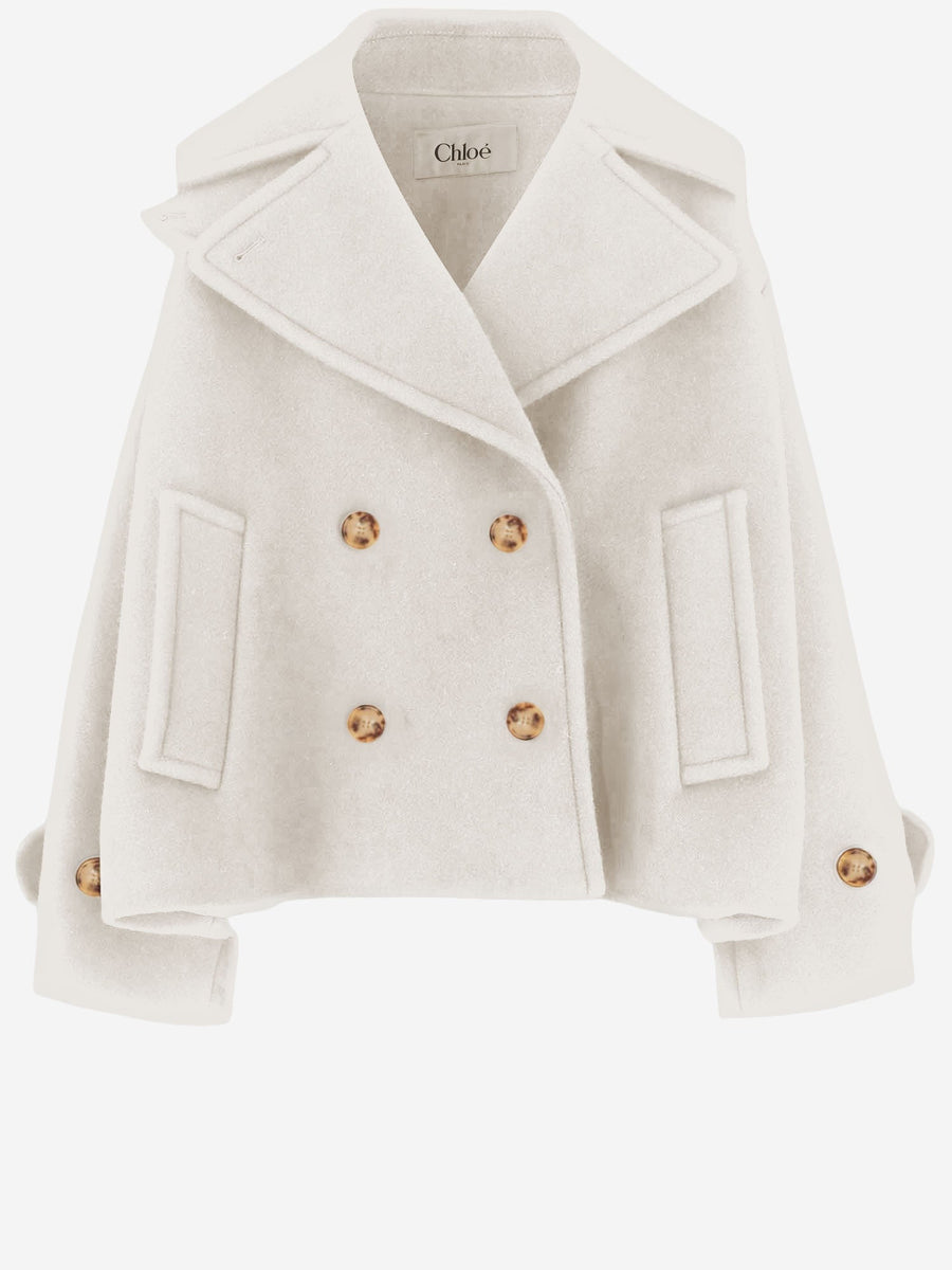 Coat Oversized Short Wool Blend Ivory