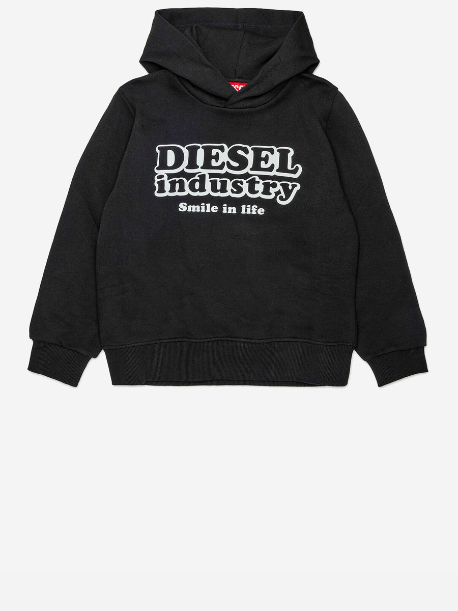 Cotton Hoodie With Logo — Black Cotton; Rib: Hoods & Sweatshirts
