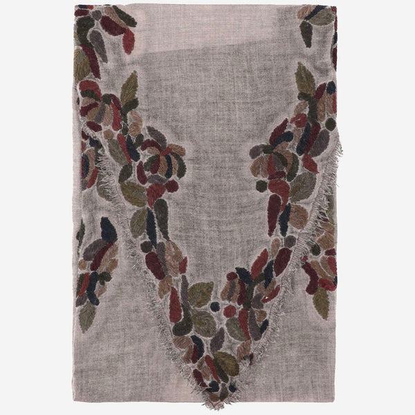 Wool-Blend Scarf Ariko With Embroidery Grey