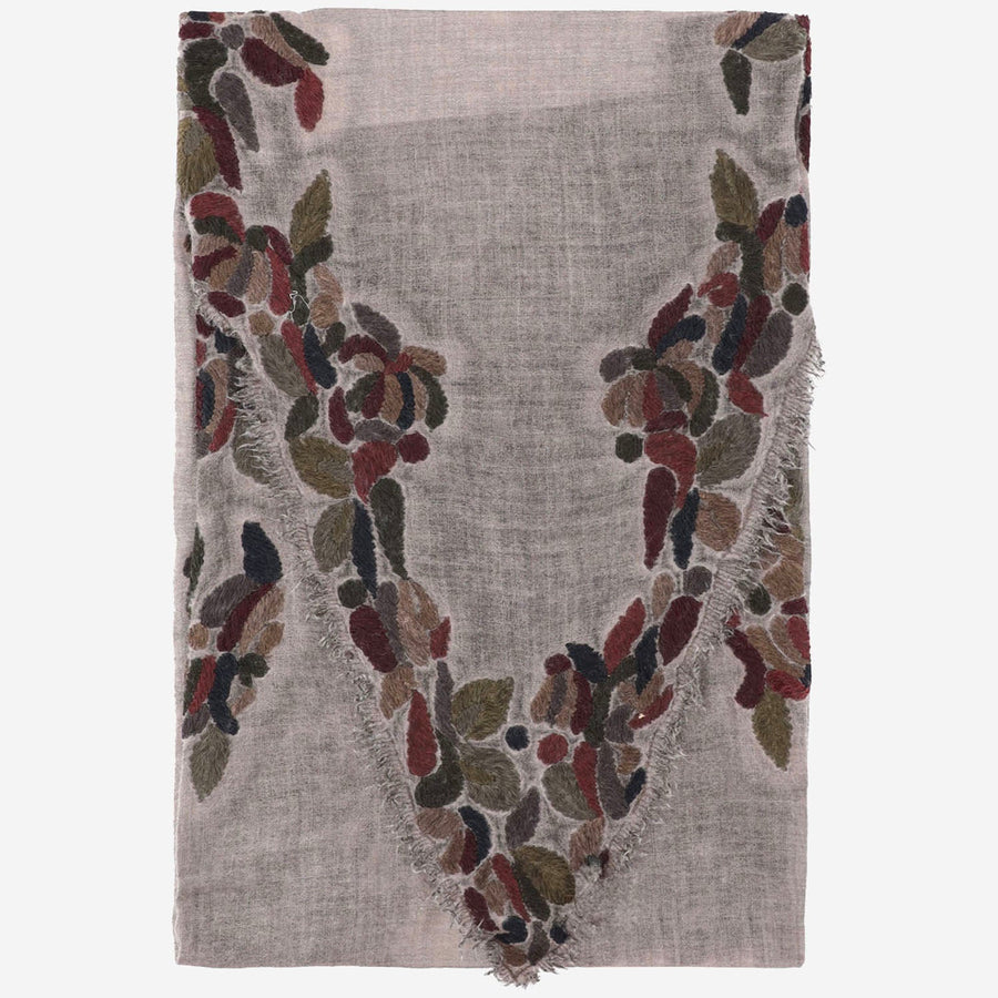 Wool-Blend Scarf Ariko With Embroidery Grey
