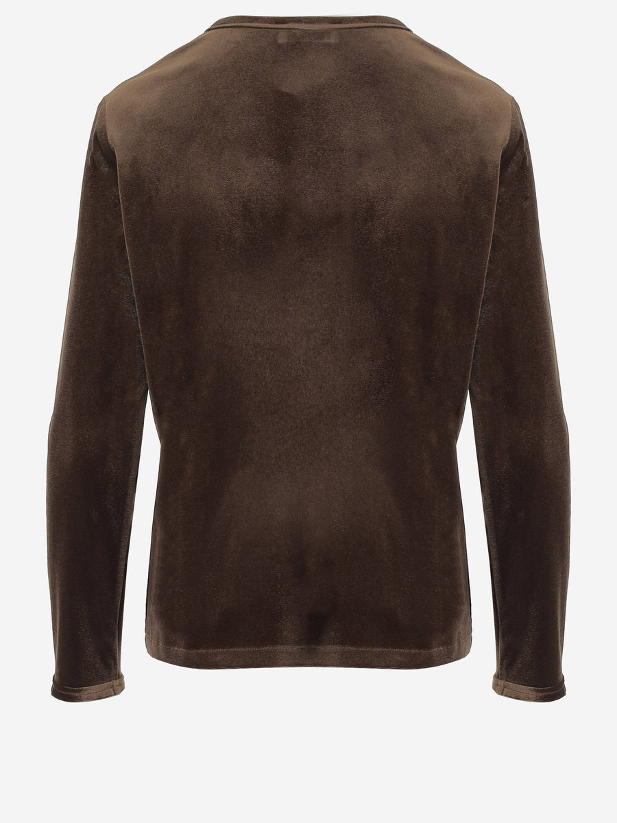 Sweater Stretch Velvet Long-Sleeved Brown Polyester