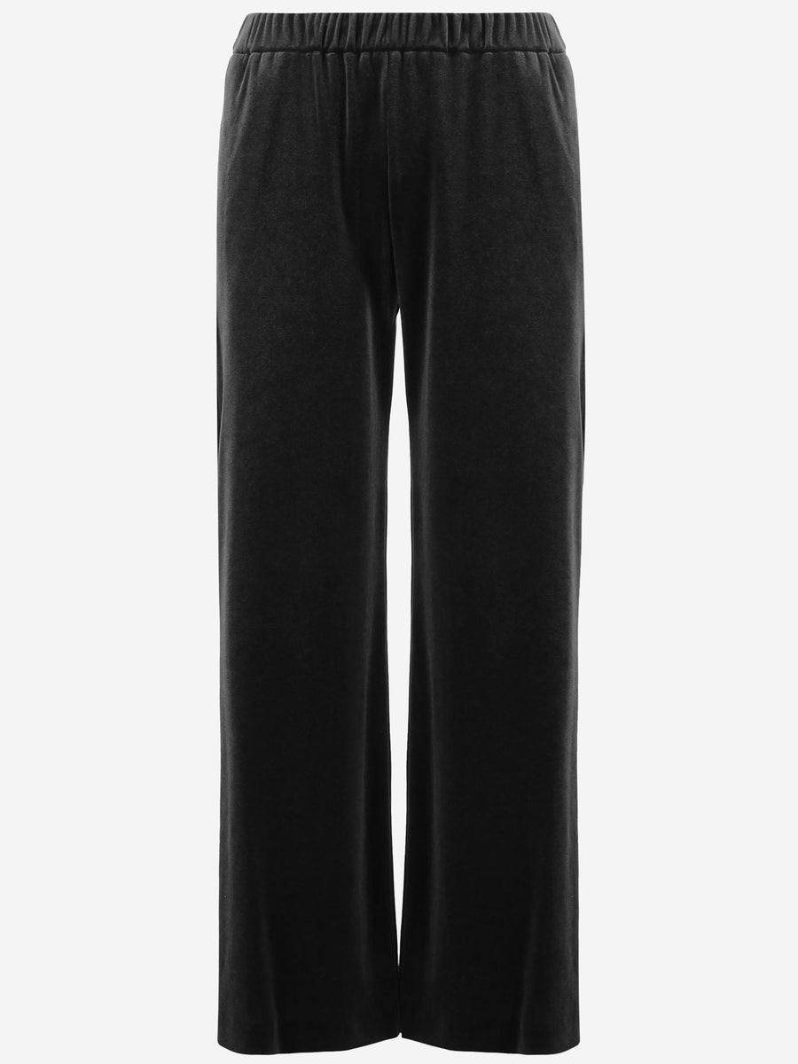 Stretch Velvet Pants Black Polyester Trousers
