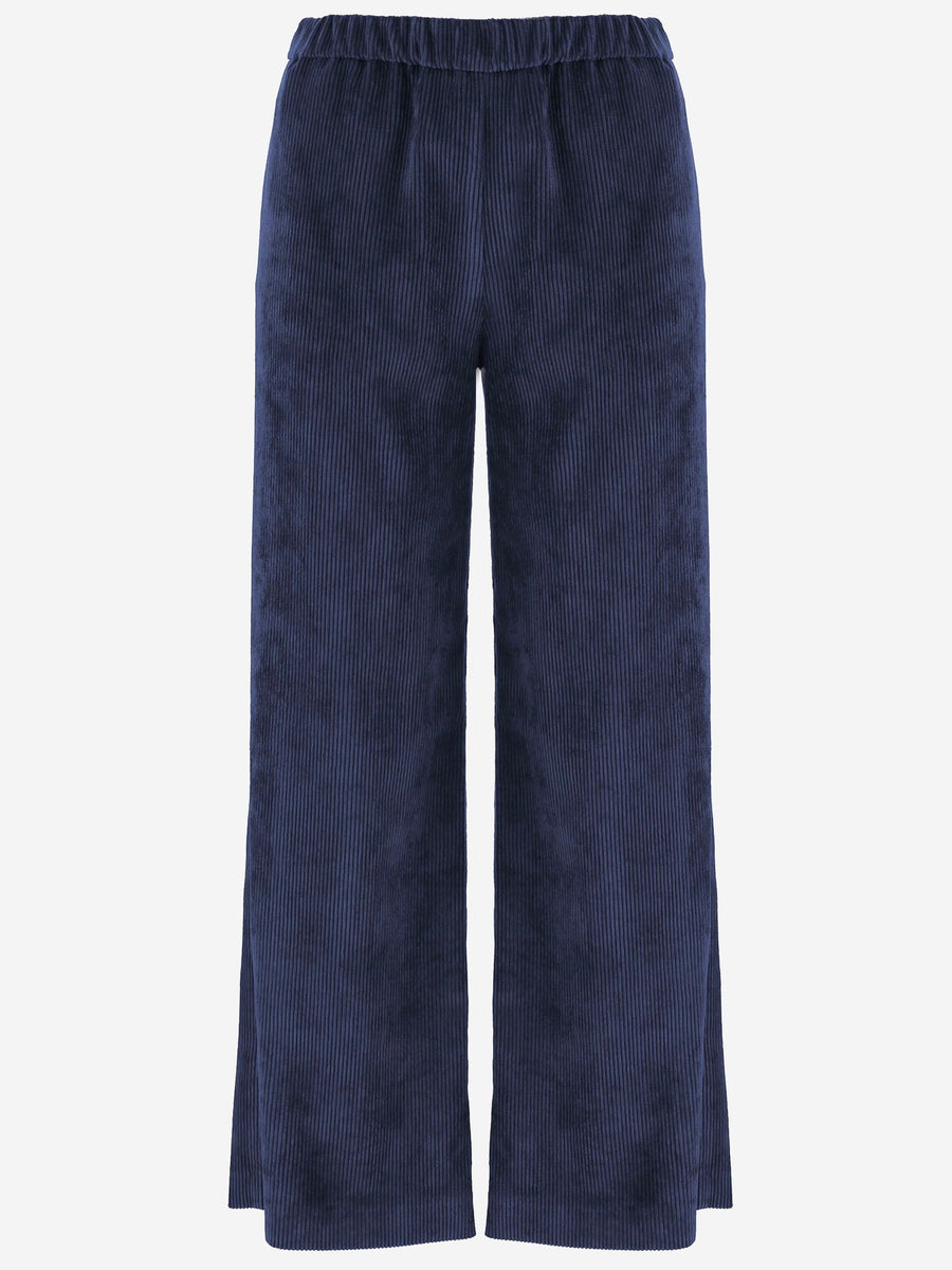 Pants Ribbed Stretch Nylon Navy Polyester Trousers