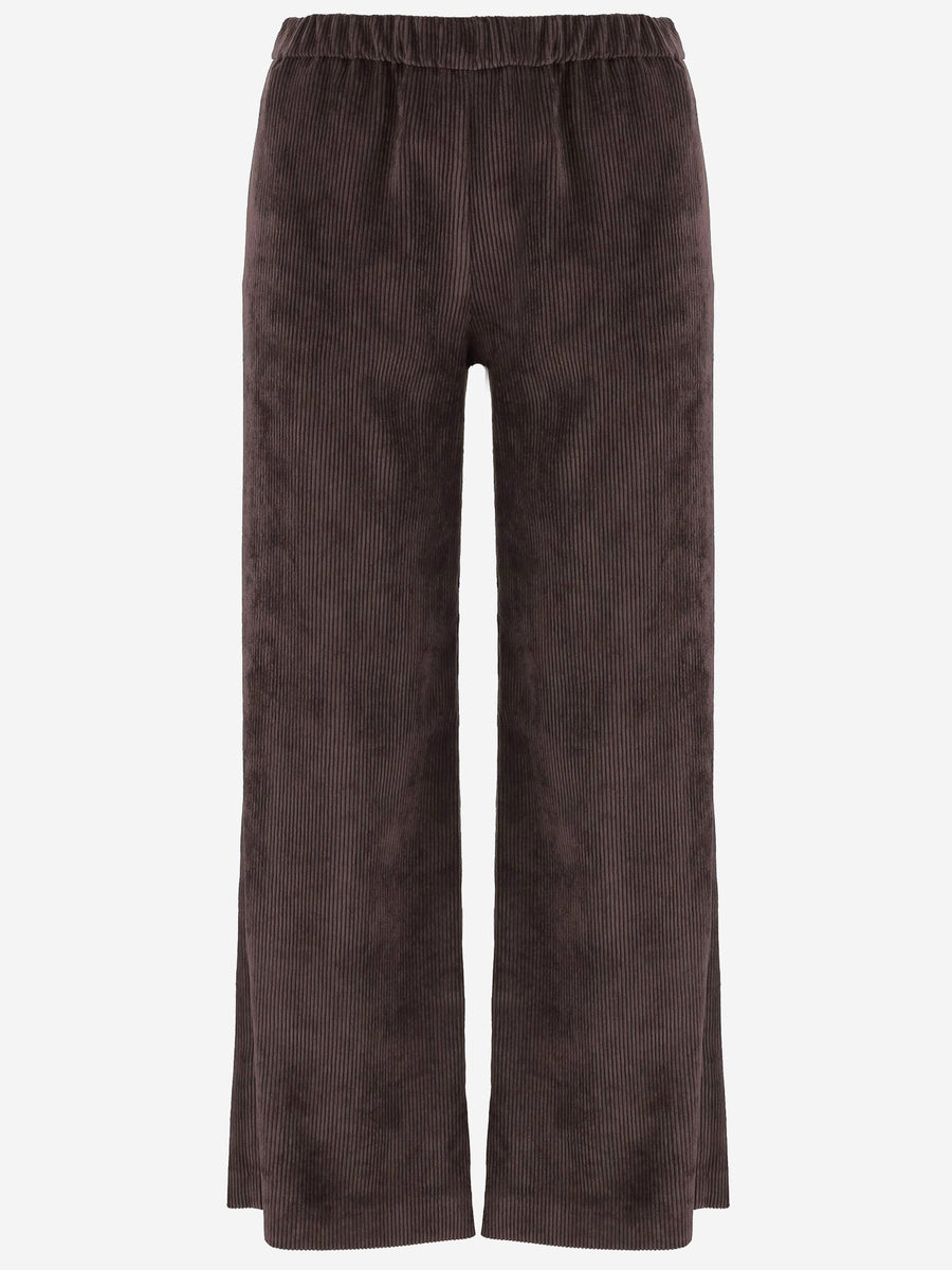 Ribbed Stretch Nylon Trousers Brown Polyester