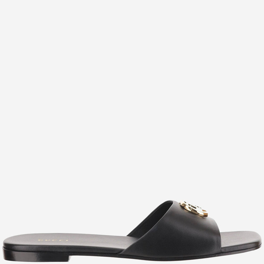 Leather Slider Sandals Black Lamb