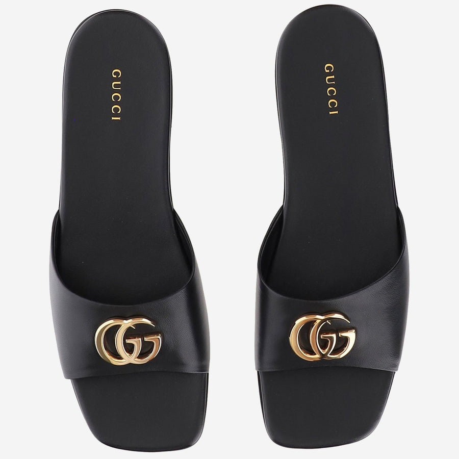 Slider Sandals With Logo Black Leather Lambskin