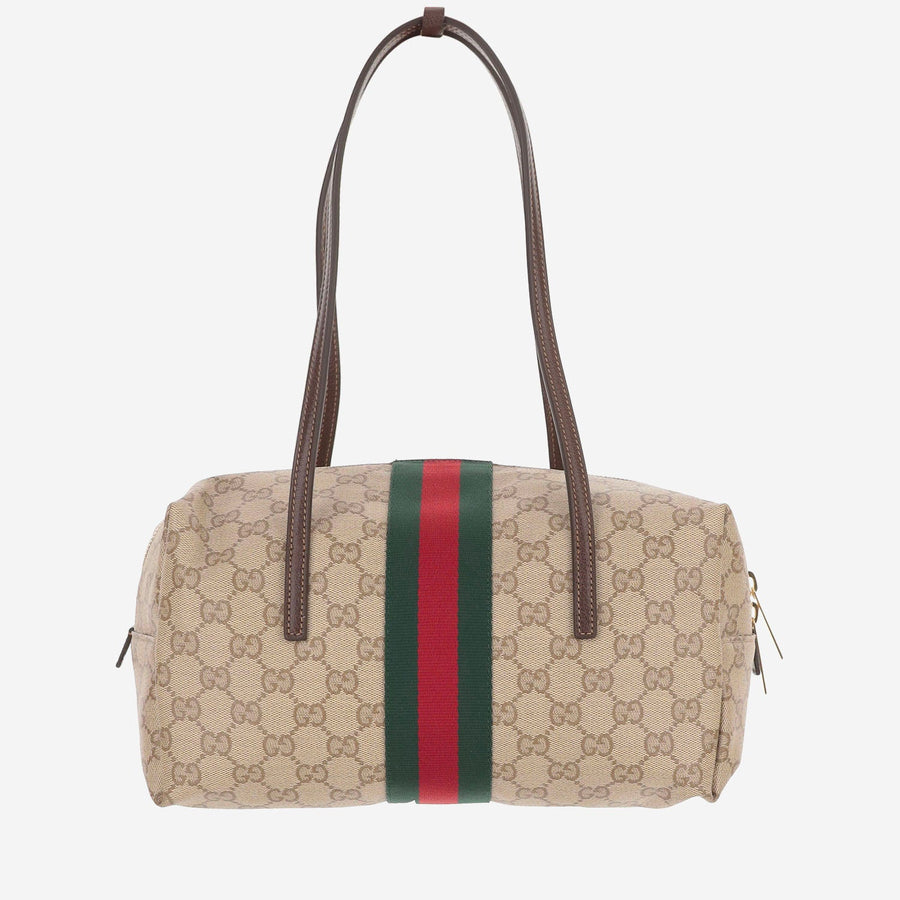 Shoulder Bag Ophidia Canvas Vintage Sand/dark Brown/green/red Cotton