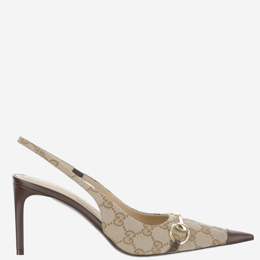 Slingback Pumps Vintage Sand And Brown Leather Sand/dark Leather/fabric