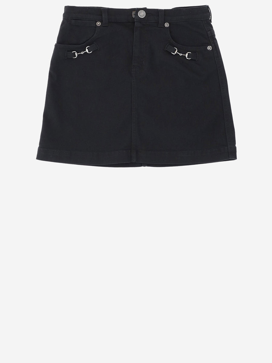 Cotton Stretch Skirt With Metal Buckles Dark Grey