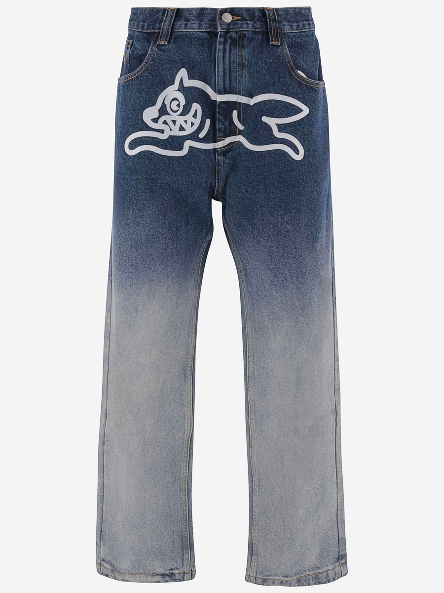 Jeans With Ombré Wash And Graphic Print Denim Cotton
