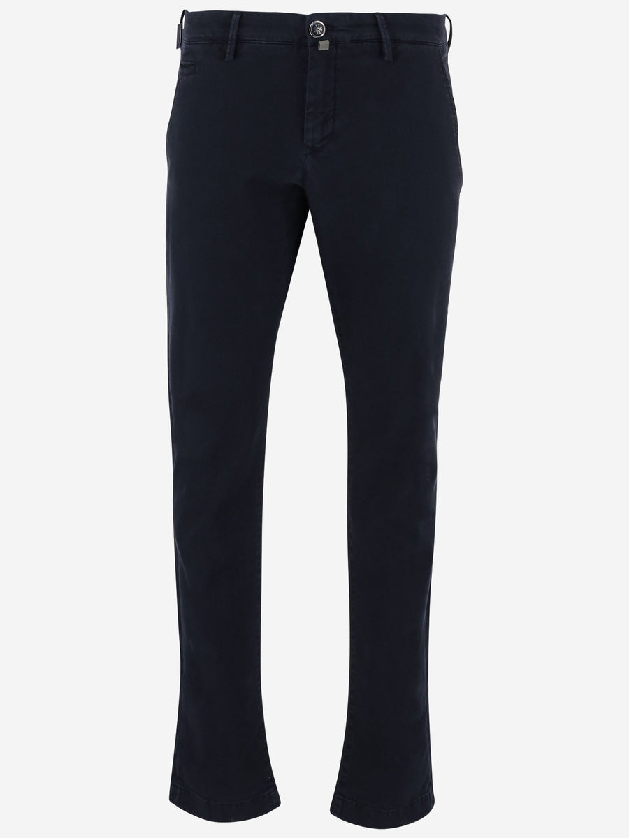 Pants Stretch Cotton-Blend Navy Lyocell Trousers
