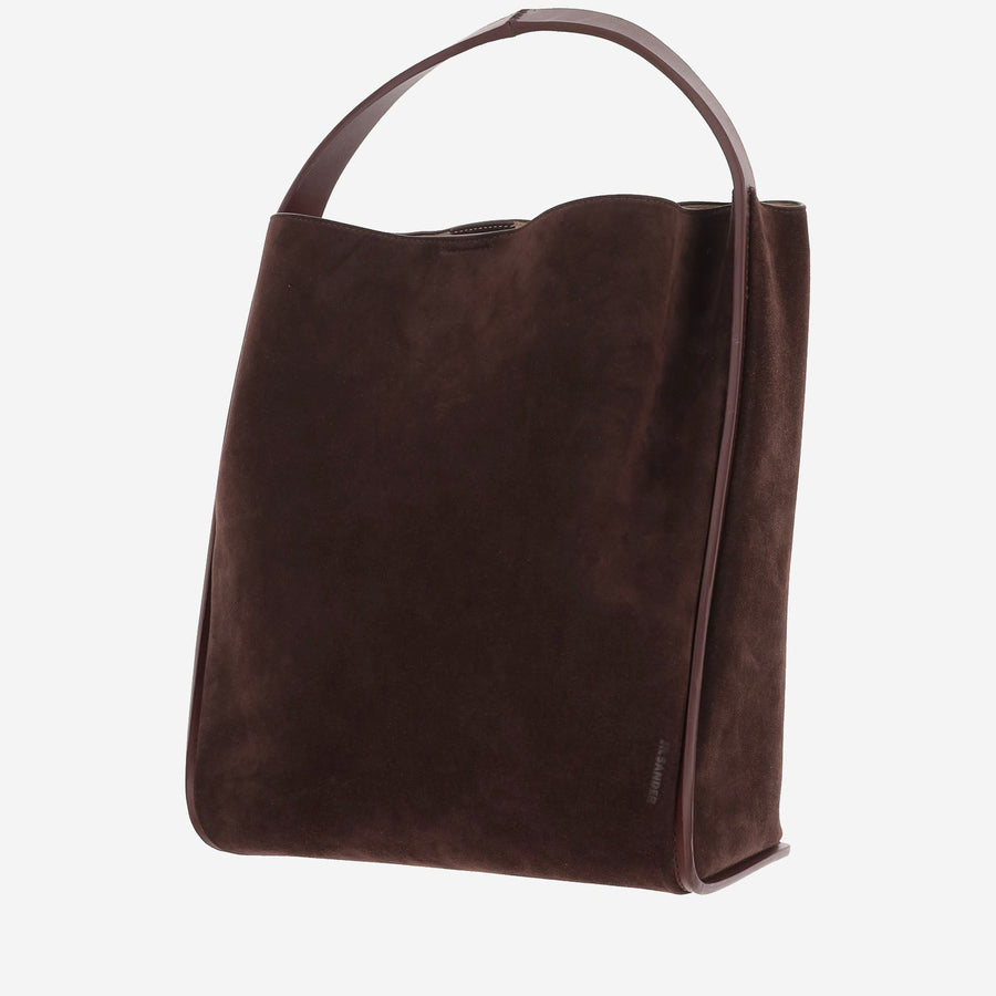 Suede Shoulder Bag Brown Calf Leather