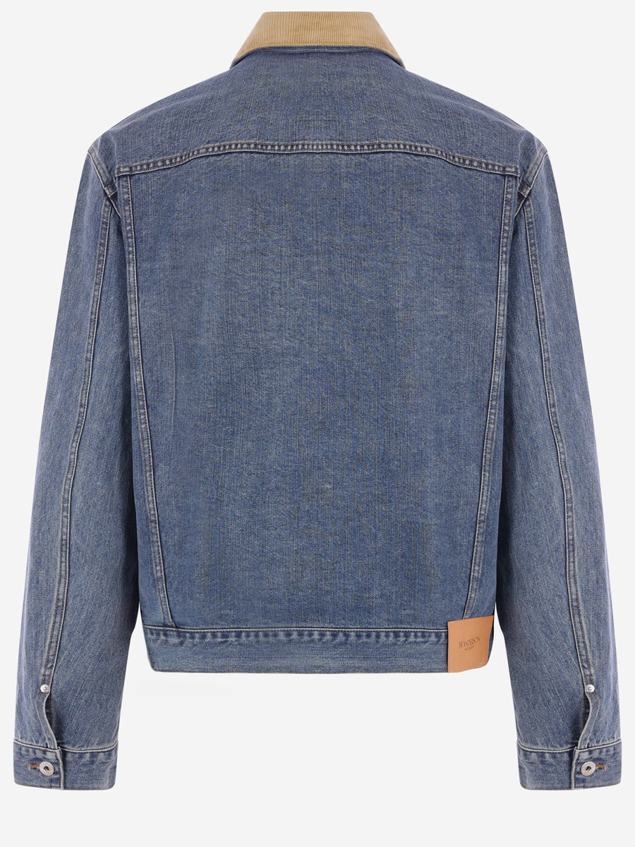 Cotton Denim Jacket With Corduroy Collar