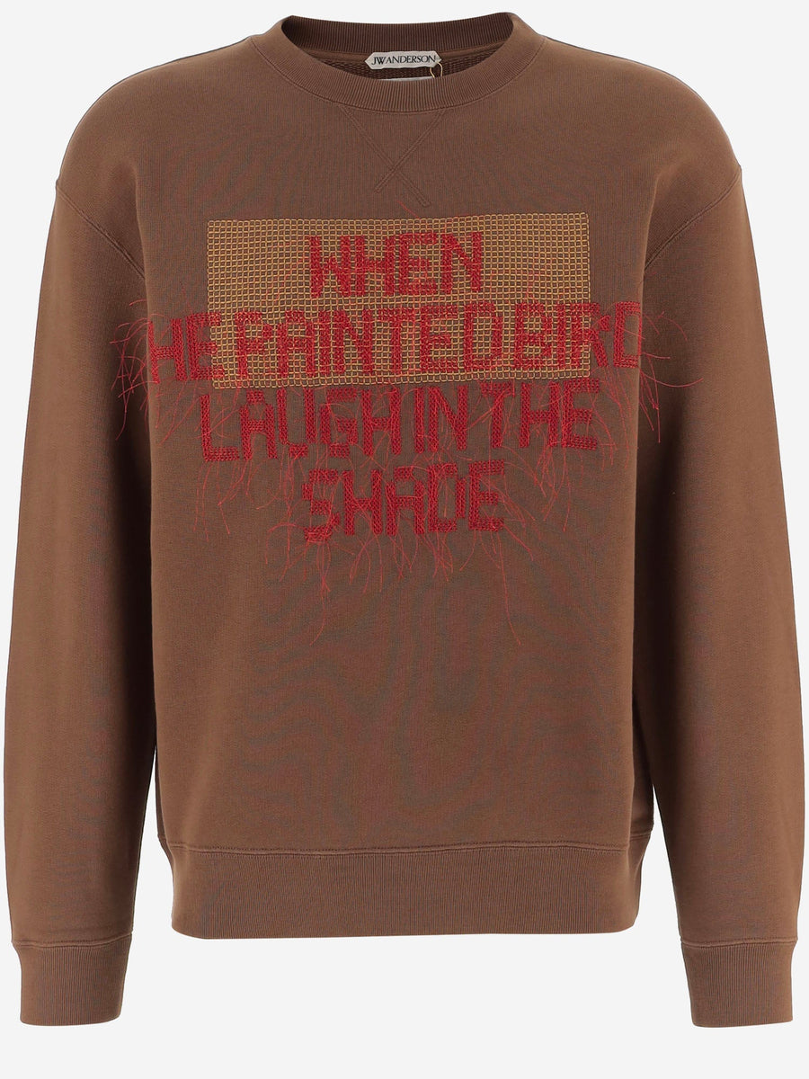 Sweatshirt Embroidered Cotton Brown Sweatshirts