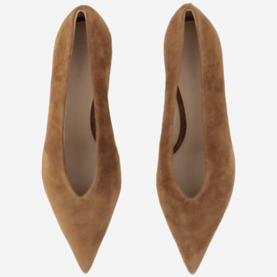 Suede Pointed-Toe Pumps Beige