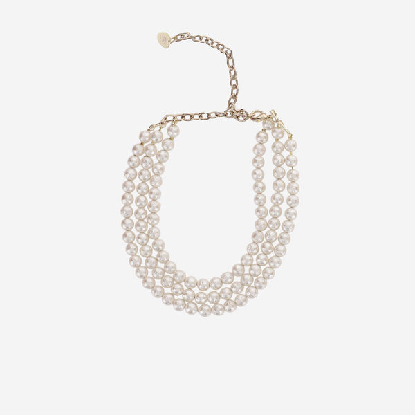 Pearl Necklace Multi-Strand White Plastic