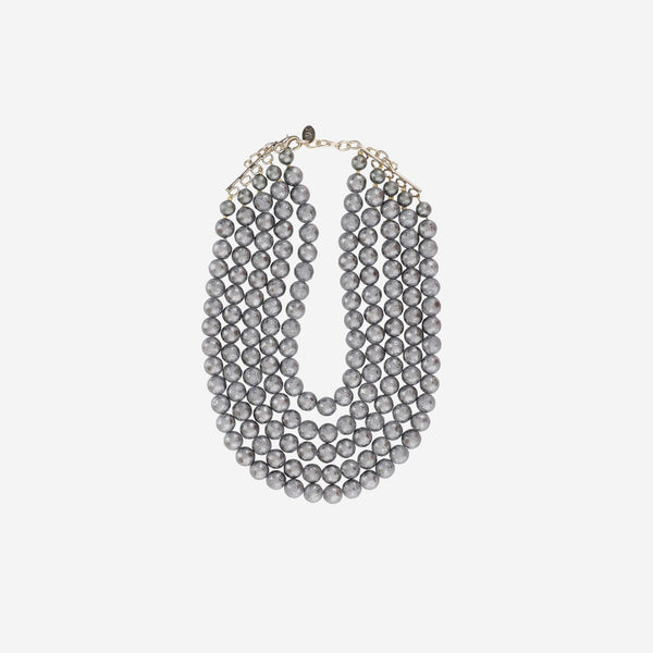 Multistrand Necklace Grey Pearls Plastic