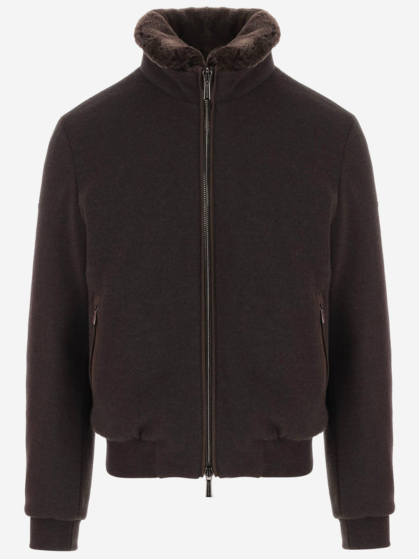 Jacket Wool And Cashmere With High Collar Brown Virgin