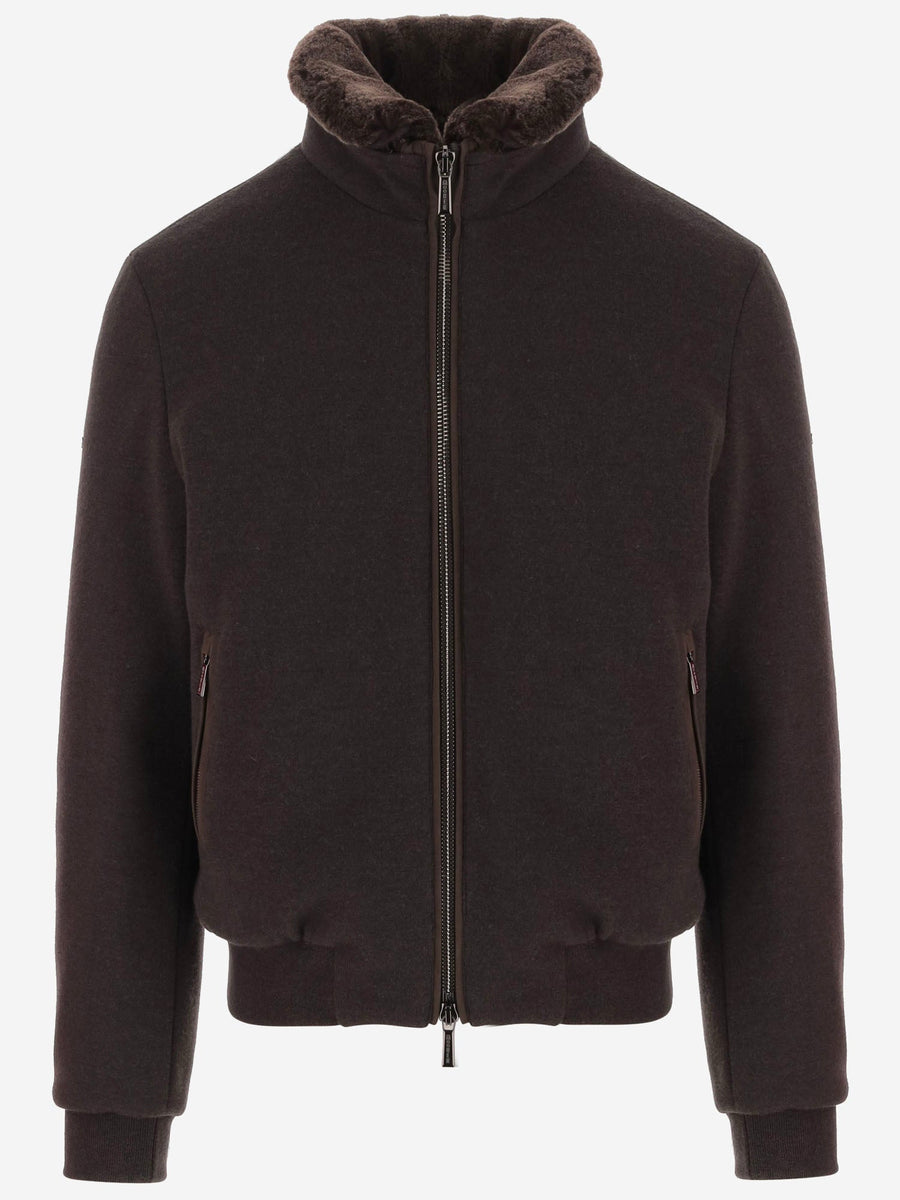 Jacket Wool And Cashmere With High Collar Brown Virgin