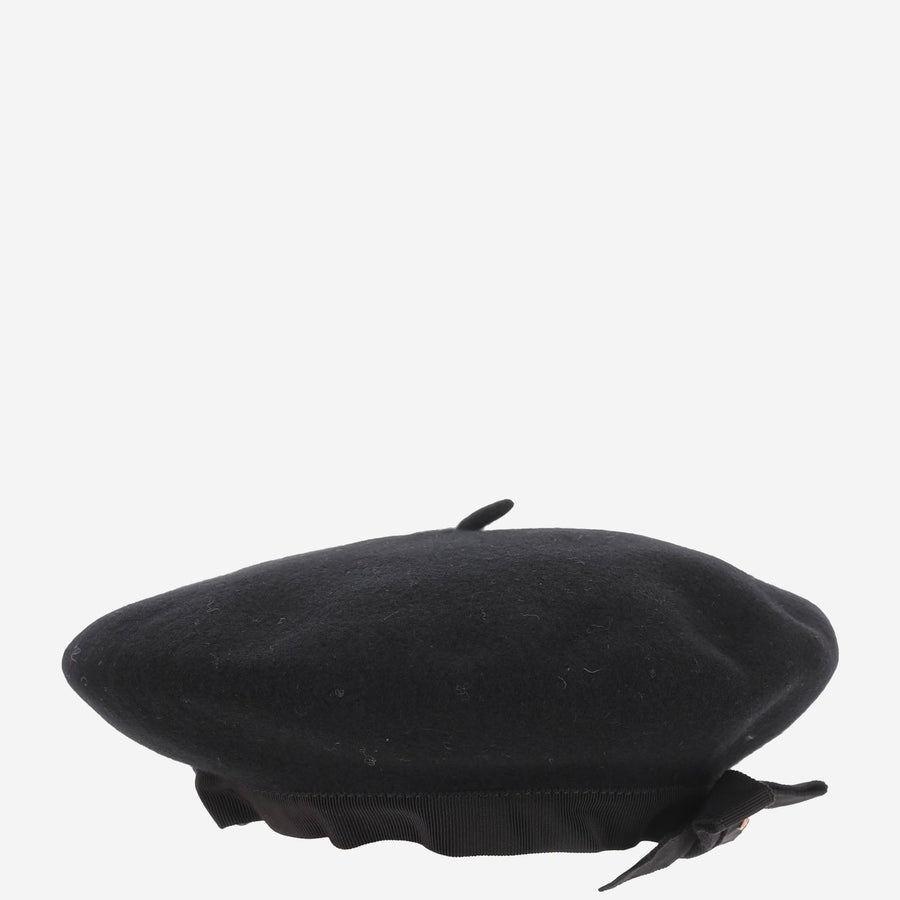 Wool Beanie With Grosgrain Bow Black Hat