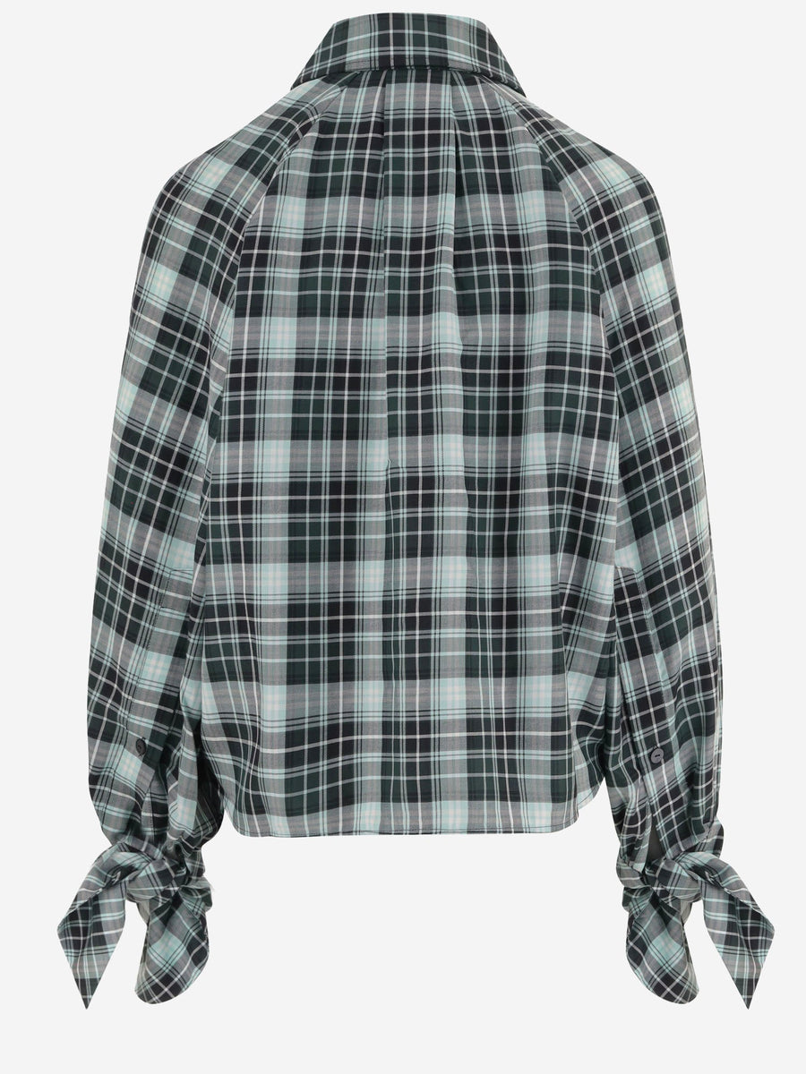 Cotton Check Blouse With Tied Sleeves Multicolour Shirt