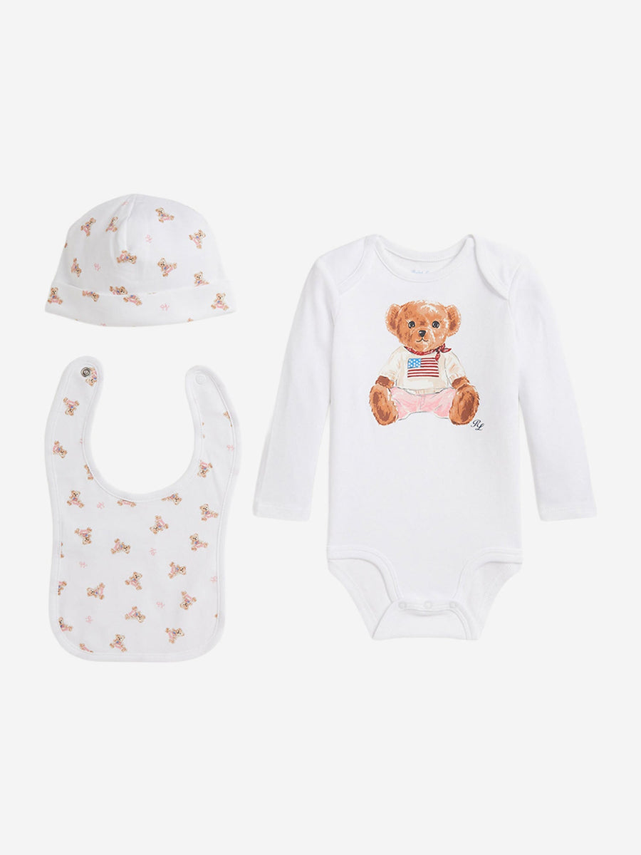 Polo Bear Three-Piece Cotton Gift Set White (bodysuit Bodies