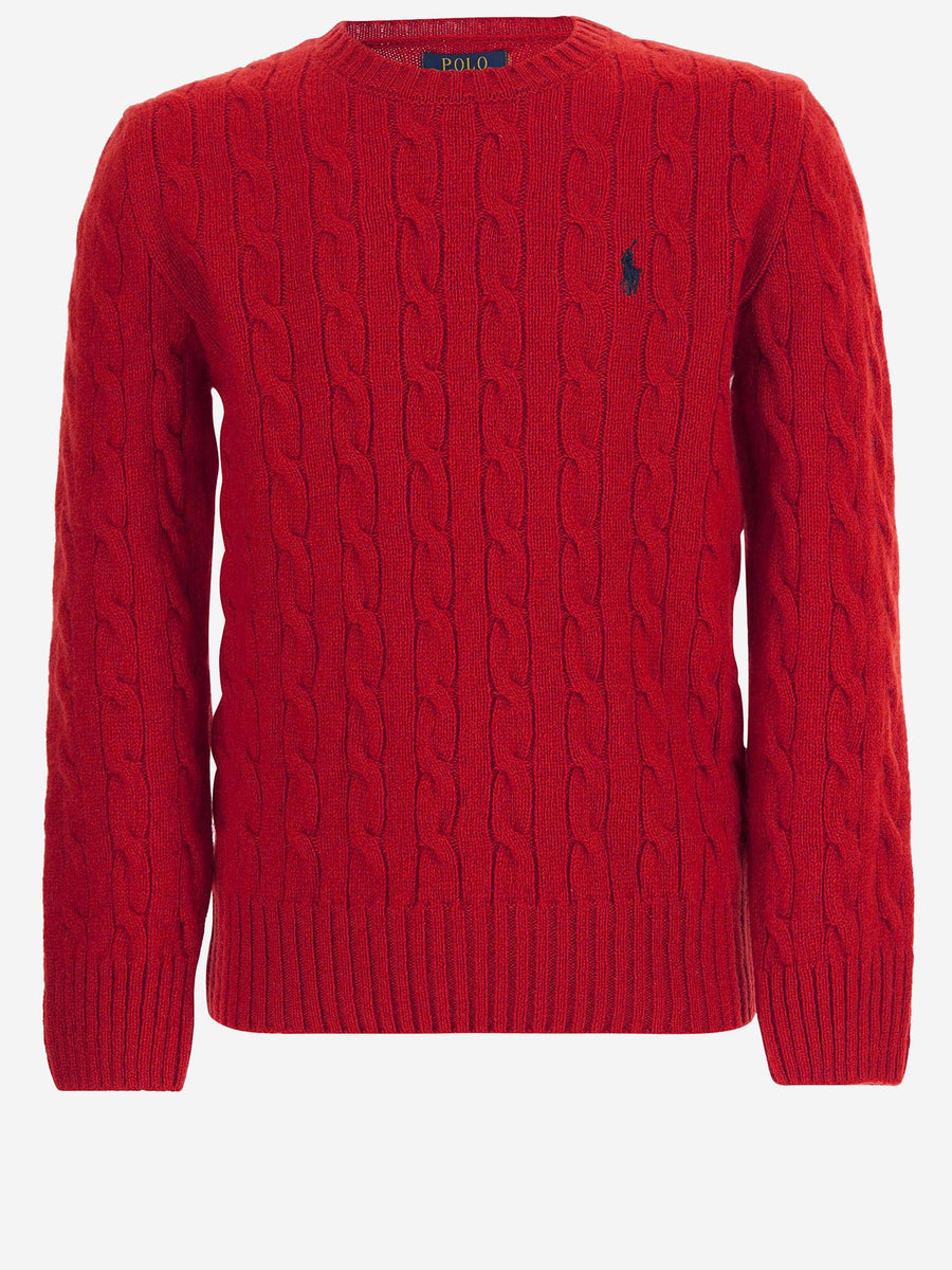 Cable-Knit Cashmere Sweater Red Wool