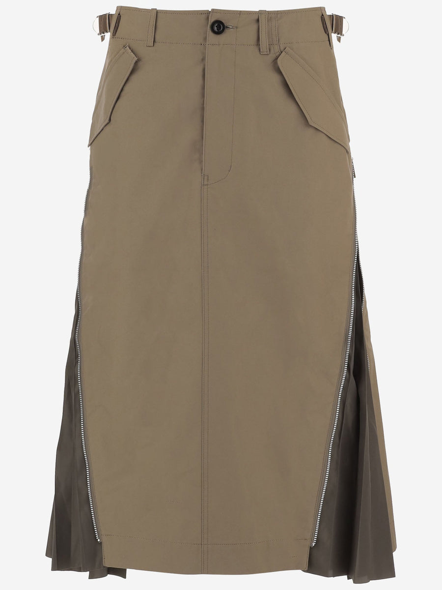 Cotton Skirt With Side Zips Beige