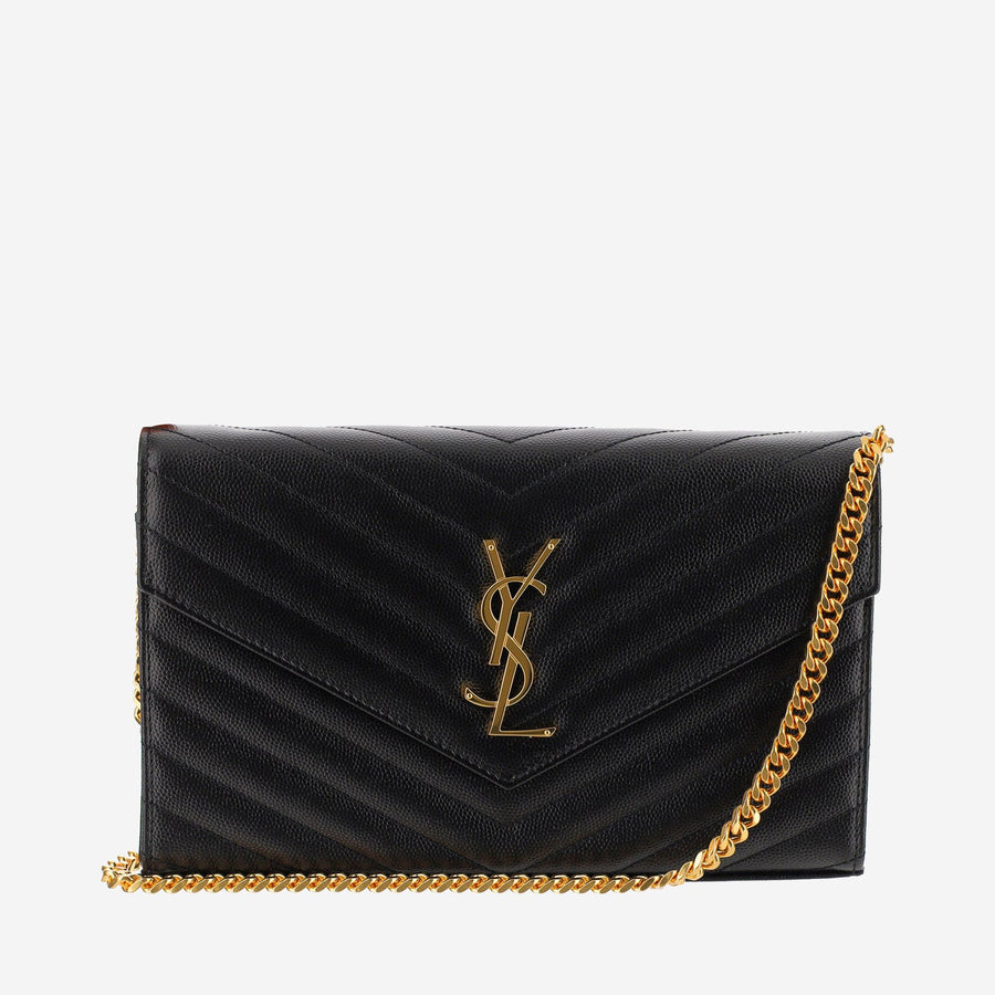 Wallet With Chain Quilted Leather Black Shoulder Bags
