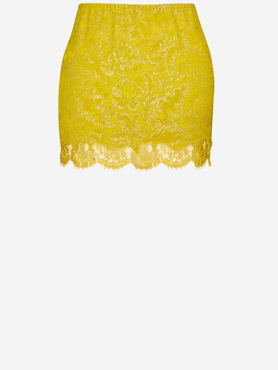 Mini Skirt Baroque Jacquard Lace Yellow Cotton