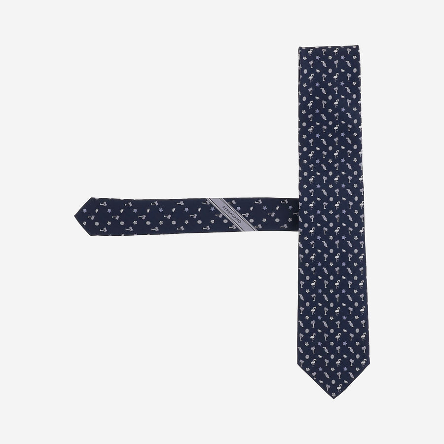 Patterned Silk Tie - Navy Ties & Bow