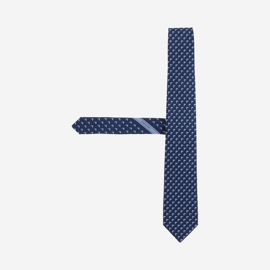 Silk Tie With Pattern Navy Ties & Bow