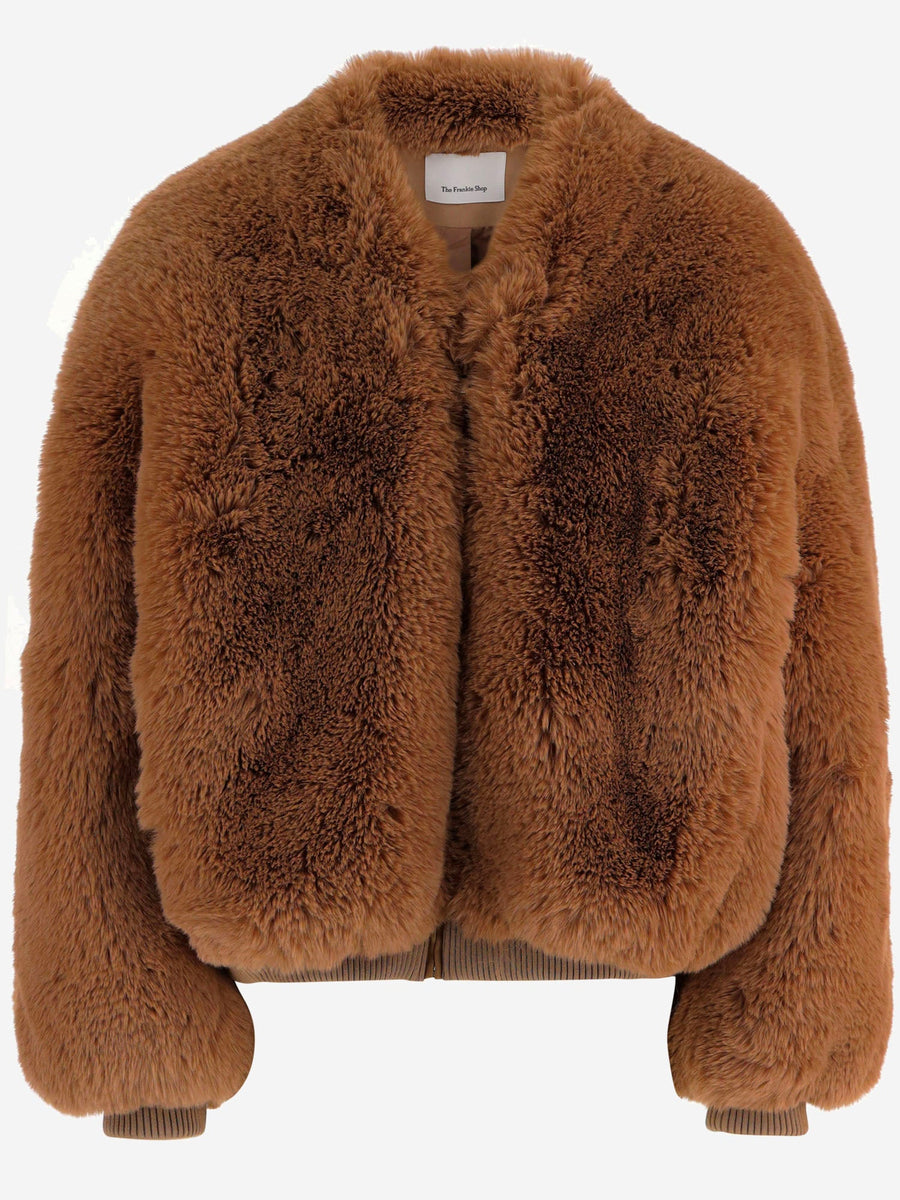 Faux Fur Jacket Brown Polyester