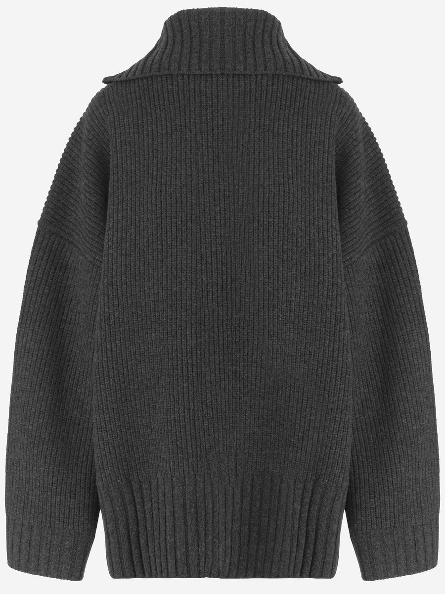 Oversized Wool Cardigan Dark Grey