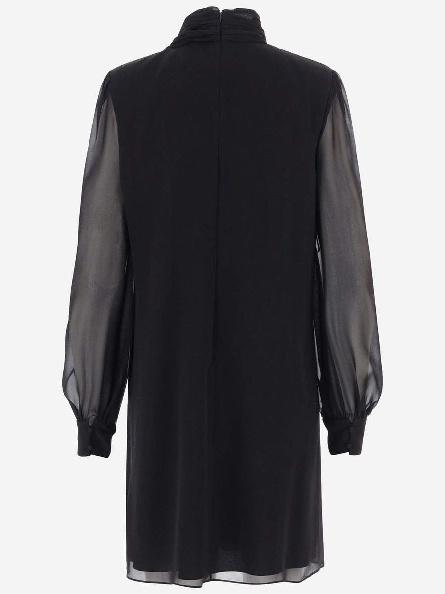 Silk Dress With Sheer Sleeves Black
